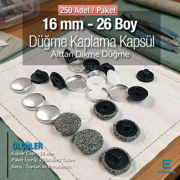 26 L - 16 mm Fabric Cover Button with Sew-Through Shank, 250 Pcs/Pack – KAP0026