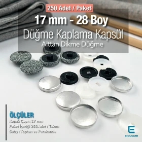 28 Boy - 17 mm Kumaş Kaplama Düğme Alttan Dikme 250 Ad/Pkt – KAP0028