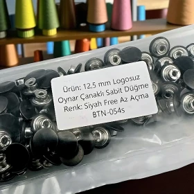 Kot Düğmesi 12,5 mm Oynar çanaklı Metalik Siyah 150 Adet/Paket KD0012503PROMO