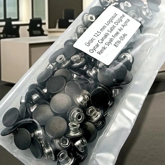 Kot Düğmesi 12,5 mm Oynar çanaklı Metalik Siyah 150 Adet/Paket KD0012503PROMO
