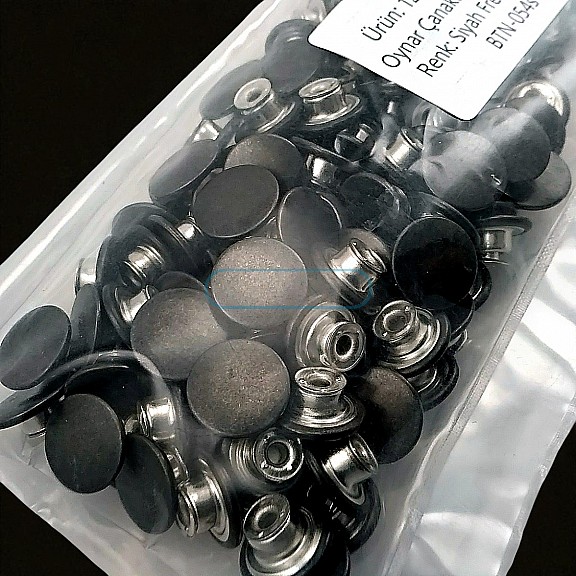 Kot Düğmesi 12,5 mm Oynar çanaklı Metalik Siyah 150 Adet/Paket KD0012503PROMO