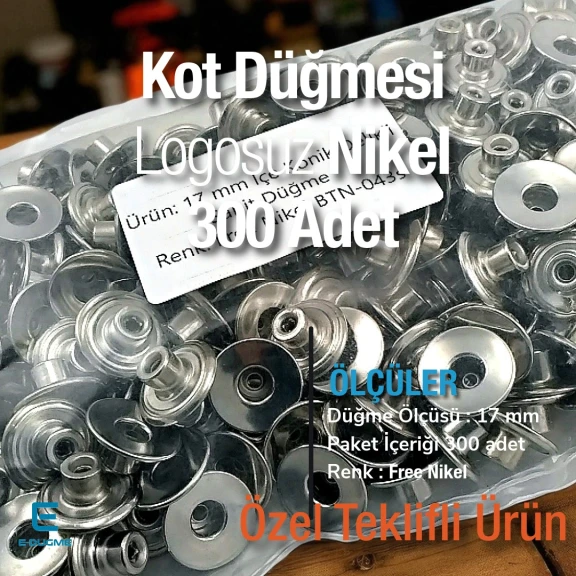 Kot Düğmesi 17 mm Logosuz İçe Konik Delikli 300 Adet/Paket KD001701PROMO