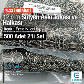 12 mm  Sütyen Askı Ayar Tokası ve Halkası Free Nikel 500 ad/Paket PBT0007PROMO