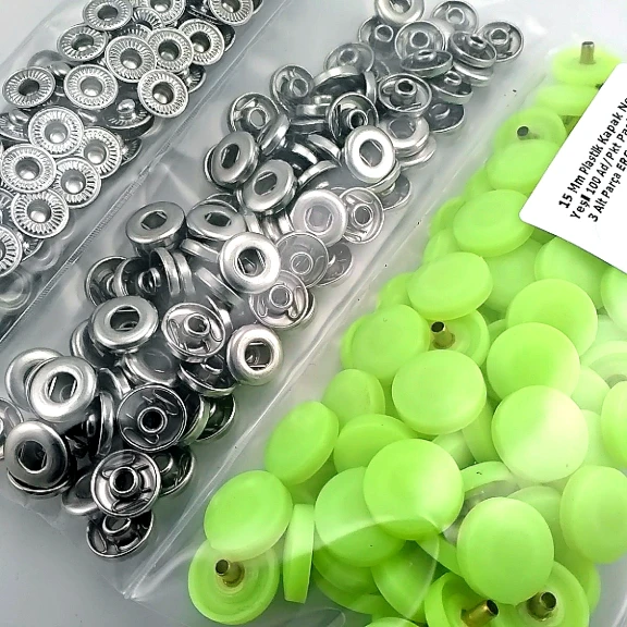 Snap Fastener Set with Cap Plastic15 mm - 0,59" Neon Green 100 pieces/pack ERC0015PLNGreen