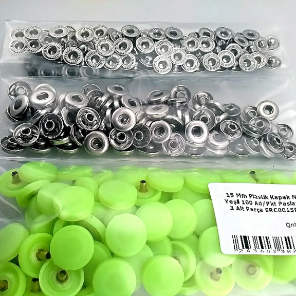 Snap Fastener Set with Cap Plastic15 mm - 0,59" Neon Green 100 pieces/pack ERC0015PLNGreen