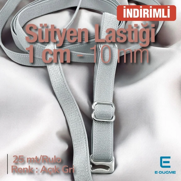 Sütyen Lastiği 1 cm - Açık Gri 25 mt/Rulo SUT0010Promo