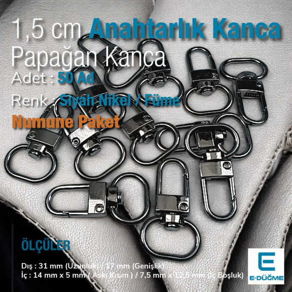 1,5 cm -0.6" Keychain Hook Black Nickel Color Parrot Hook 50 Pieces / Pack A 546 PROMO1