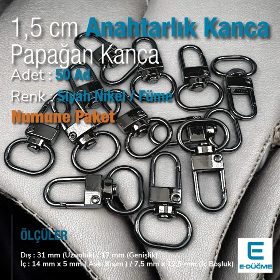 1,5 cm -0.6" Keychain Hook Black Nickel Color Parrot Hook 50 Pieces / Pack A 546 PROMO1