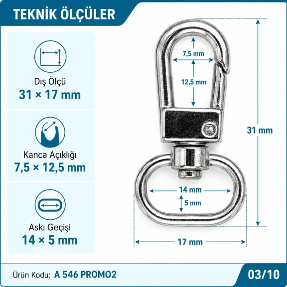 1,5 cm Nikel Yaylı Döner Papağan Kanca - 50 Adet/Paket, kaliteli zamak metalden üretilmiş, anahtarlık ve çanta aksesuarları