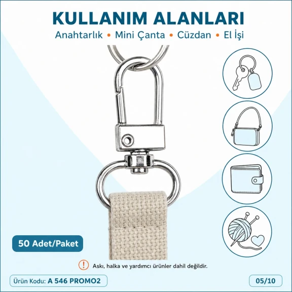 1,5 cm Nikel Yaylı Döner Papağan Kanca - 50 Adet/Paket, kaliteli zamak metalden üretilmiş, anahtarlık ve çanta aksesuarları