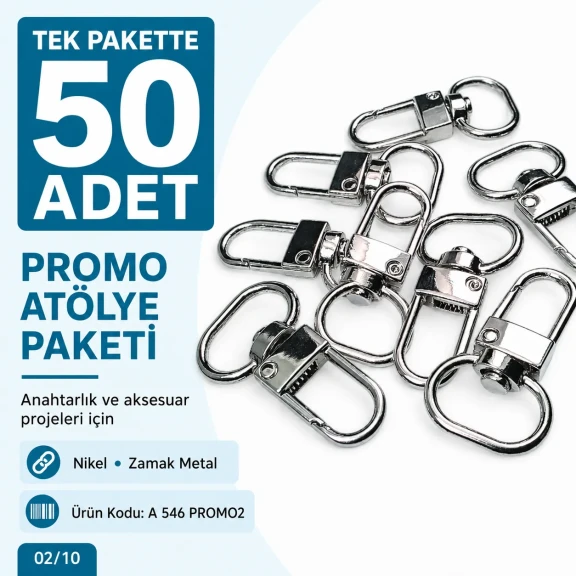 1,5 cm Nikel Yaylı Döner Papağan Kanca - 50 Adet/Paket, kaliteli zamak metalden üretilmiş, anahtarlık ve çanta aksesuarları