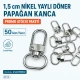 1,5 cm Nikel Yaylı Döner Papağan Kanca - 50 Adet/Paket, kaliteli zamak metalden üretilmiş, anahtarlık ve çanta aksesuarları