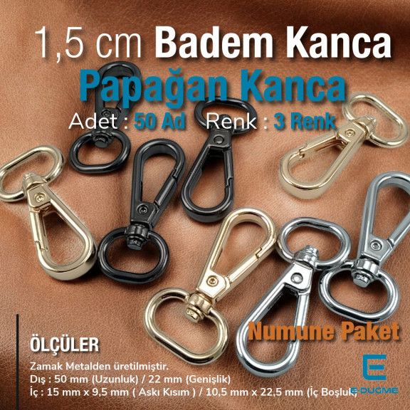 1,5 cm Yaylı Döner Kanca - Badem Kanca - Papağan Kanca - Çanta Kancası Özel Kaplama S 20275