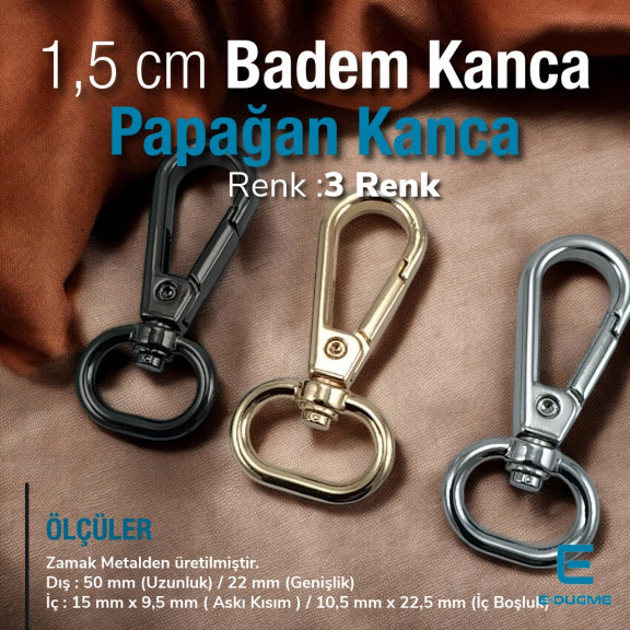 1,5 cm Yaylı Döner Kanca - Badem Kanca - Papağan Kanca - Çanta Kancası Özel Kaplama S 20275