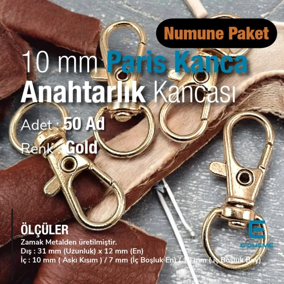 10 mm Anahtarlık Kancası - Paris Kanca Yaylı Döner Kancalar - Papağan Kanca (100 Adet/Paket) S1351