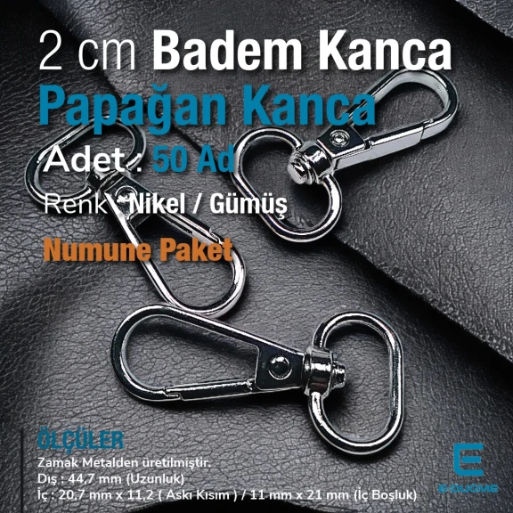 20 mm Yay Kanca - Badem Kanca - Papağan Kanca (100 Adet/Paket) S24696