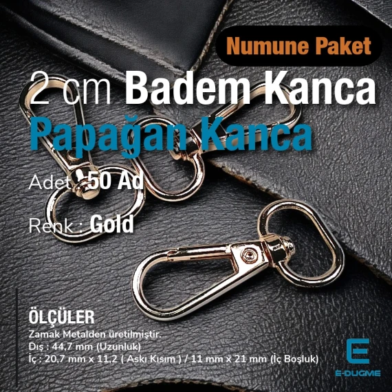20 mm Yay Kanca - Badem Kanca - Papağan Kanca (100 Adet/Paket) S24696