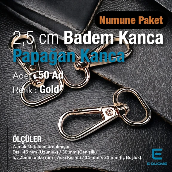 Papağan Kanca - 25 mm Badem Kanca - Yaylı Döner Kanca (100 Adet/Paket) S24699