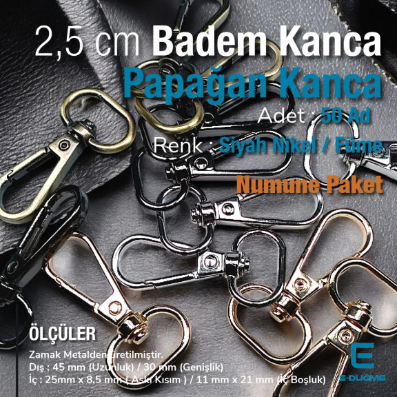 Papağan Kanca - 25 mm Badem Kanca - Yaylı Döner Kanca (100 Adet/Paket) S24699