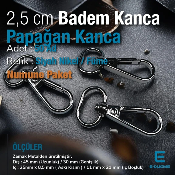 Papağan Kanca - 25 mm Badem Kanca - Yaylı Döner Kanca (100 Adet/Paket) S24699