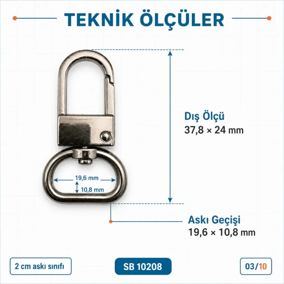 2 cm Büyük Boy Kilitli Papağan Kanca Zamak Metal SB 10208 - Çanta Aksesuarı