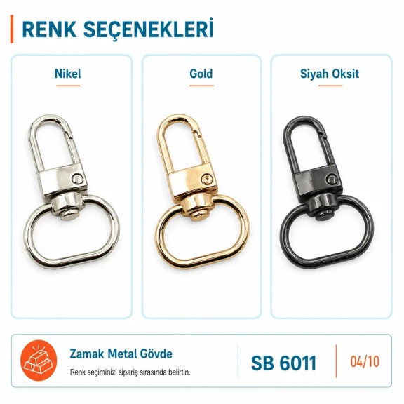 2 cm Kilitli Yaylı Döner Papağan Kanca Zamak Metal SB 6011 - Çanta askıları, anahtarlıklar ve tekstil aksesuarları için