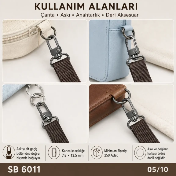 2 cm Kilitli Yaylı Döner Papağan Kanca Zamak Metal SB 6011 - Çanta askıları, anahtarlıklar ve tekstil aksesuarları için
