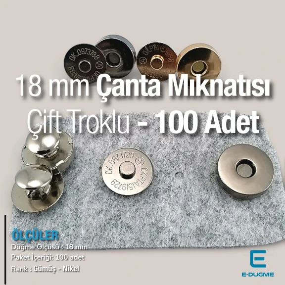 18 mm Çanta Mıknatısı Çift Taraf Troklu - Mıknatıslı Çanta Çıt Çıtı Plus Kalite SB 10132CT