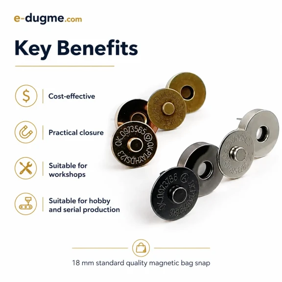 18 mm Standard Quality Magnetic Bag Snap Closure SB 2818 in metal for secure fastening in bags and accessories