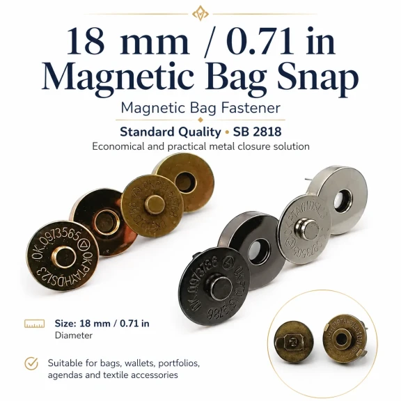 18 mm Standard Quality Magnetic Bag Snap Closure SB 2818 in metal for secure fastening in bags and accessories