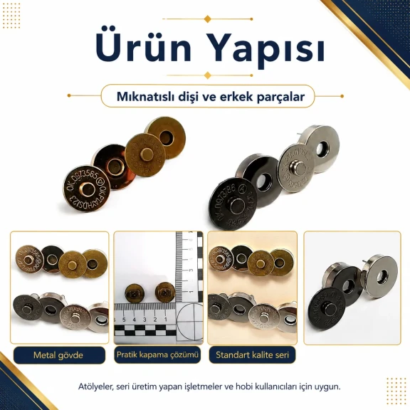 18 mm Standard Quality Magnetic Bag Snap Closure SB 2818 in metal for secure fastening in bags and accessories