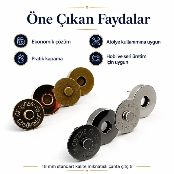 18 mm Standard Quality Magnetic Bag Snap Closure SB 2818 in metal for secure fastening in bags and accessories