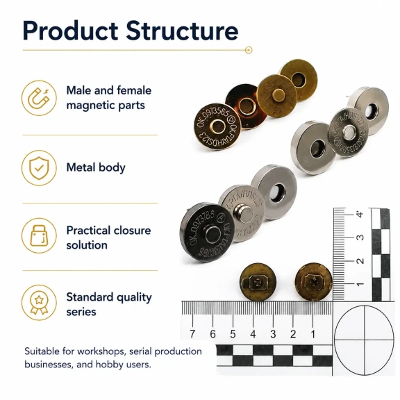 18 mm Standard Quality Magnetic Bag Snap Closure SB 2818 in metal for secure fastening in bags and accessories