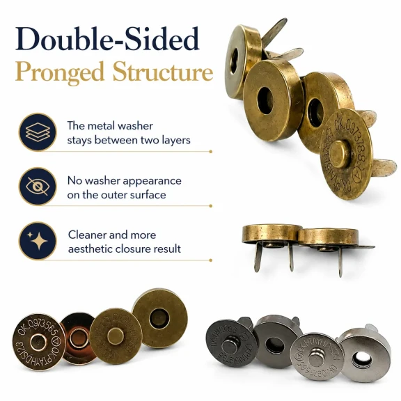 18 mm Double-Prong Magnetic Bag Snap Closure SB 2824 for secure bag fastening