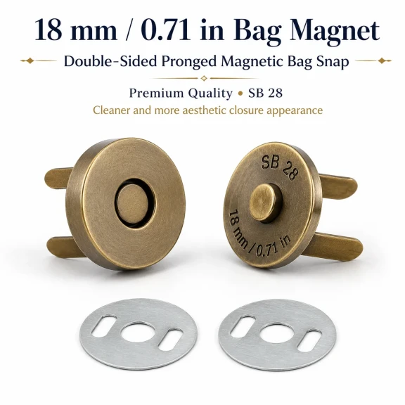 18 mm Double-Prong Magnetic Bag Snap Closure SB 2824 for secure bag fastening
