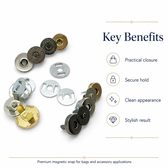 14 mm Magnetic Bag Snap Button - Double-Sided Prong Type - Durable Metal Closure for Bags and Accessories