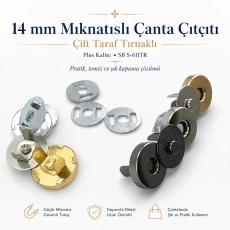 14 mm Mıknatıslı Çanta Çıtçıtı - Çift Taraf Tırnaklı - Plus Kalite SB S-611TR