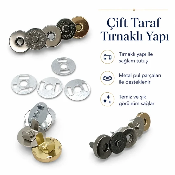 14 mm Magnetic Bag Snap Button - Double-Sided Prong Type - Durable Metal Closure for Bags and Accessories