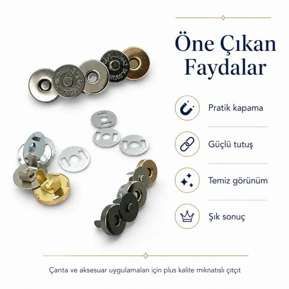 14 mm Magnetic Bag Snap Button - Double-Sided Prong Type - Durable Metal Closure for Bags and Accessories