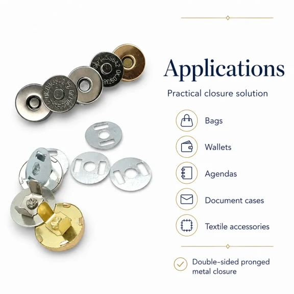 14 mm Magnetic Bag Snap Button - Double-Sided Prong Type - Durable Metal Closure for Bags and Accessories
