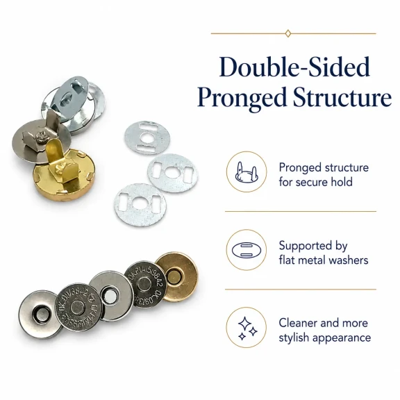 14 mm Magnetic Bag Snap Button - Double-Sided Prong Type - Durable Metal Closure for Bags and Accessories