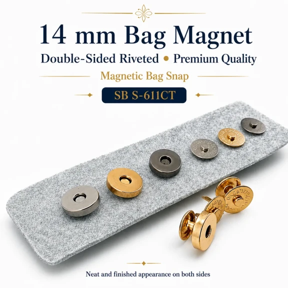 14 mm Double-Prong Magnetic Bag Snap Closure SB S-611CT made of durable metal for secure closure in bags and accessories