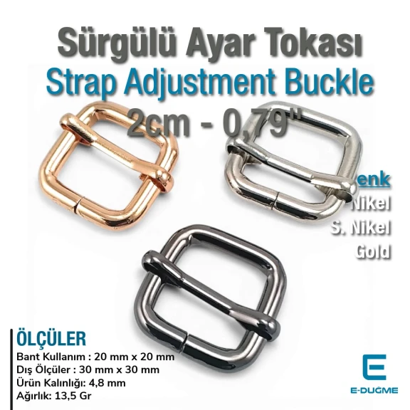 Metal Askı Ayar Tokası 2 cm Tek Sürgülü Kalın Model - Özel Kaplama S 1259