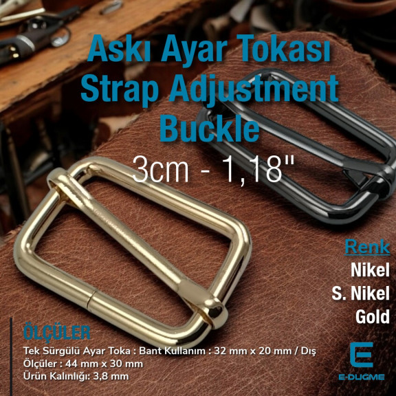 3 cm Metal Askı Ayar Tokası Tek Sürgülü Özel Kaplama S 1272