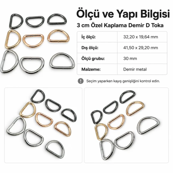 3 cm Özel Kaplama D Toka D Halka Demir S 16336, 1,5 cm kayış ve askı sistemleri için ideal metal aksesuar