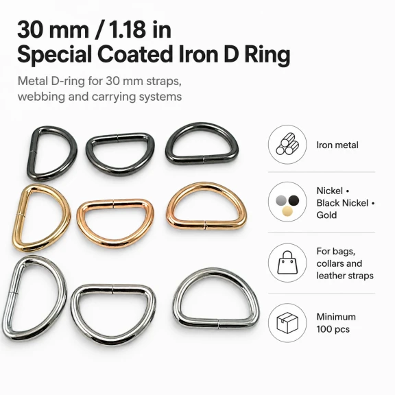 3 cm Özel Kaplama D Toka D Halka Demir S 16336, 1,5 cm kayış ve askı sistemleri için ideal metal aksesuar