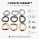 1,5 cm özel kaplama D-toka D-halka, zamak malzemeden üretilmiş, dayanıklı ve pratik tasarım, çanta askı ve kayış sistemleri