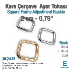 2 cm Kare Toka - Çerçeve Toka Özel Metal Kaplama S 9775