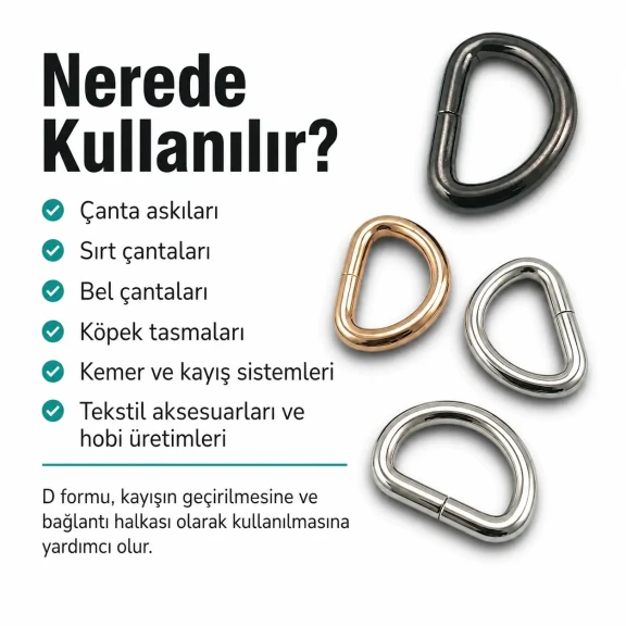 2 cm Özel Kaplama D Toka D Halka Demir SB 1159, 25 mm kayış ve askı sistemleri için ideal metal bağlantı halkası