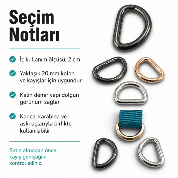 2 cm Özel Kaplama D Toka D Halka Demir SB 1159, 25 mm kayış ve askı sistemleri için ideal metal bağlantı halkası